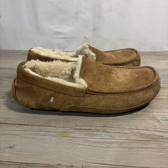 UGG Ascot Mens Approx 10 Chestnut Suede Sheepskin Comfort Slip On Shoes - Picture 4 of 11